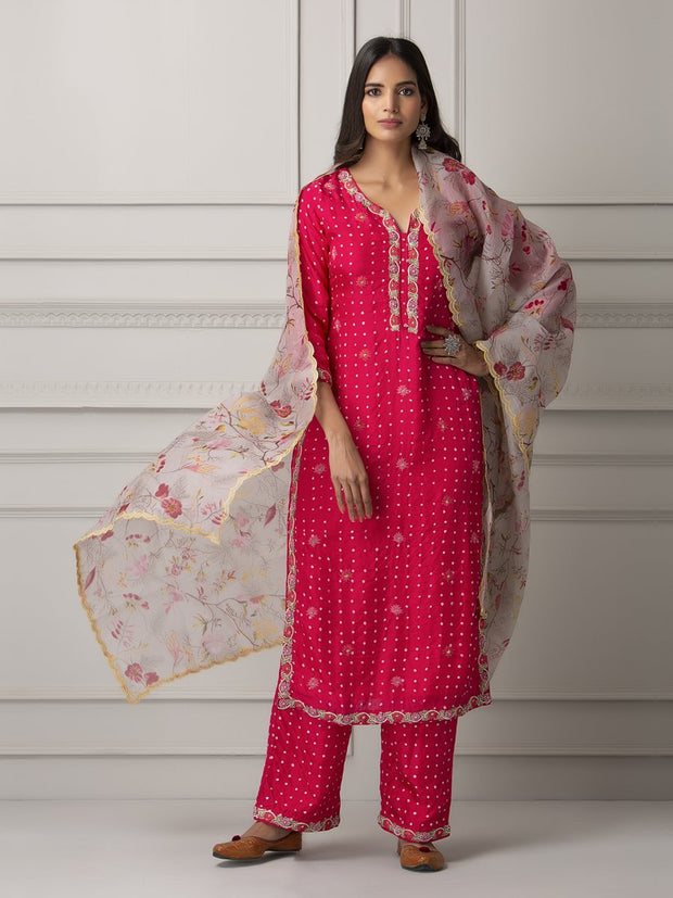 Hot Pink Silk Suit Set