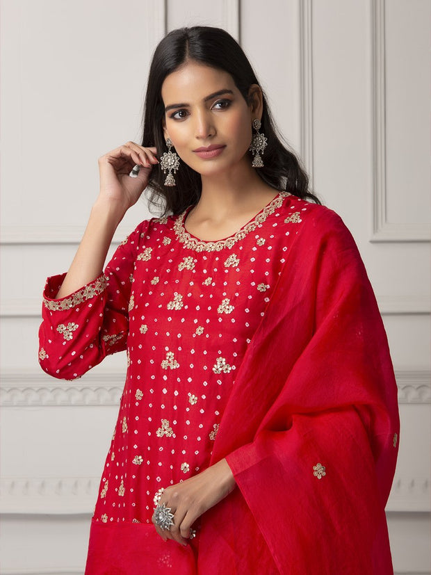 Red Silk Suit Set