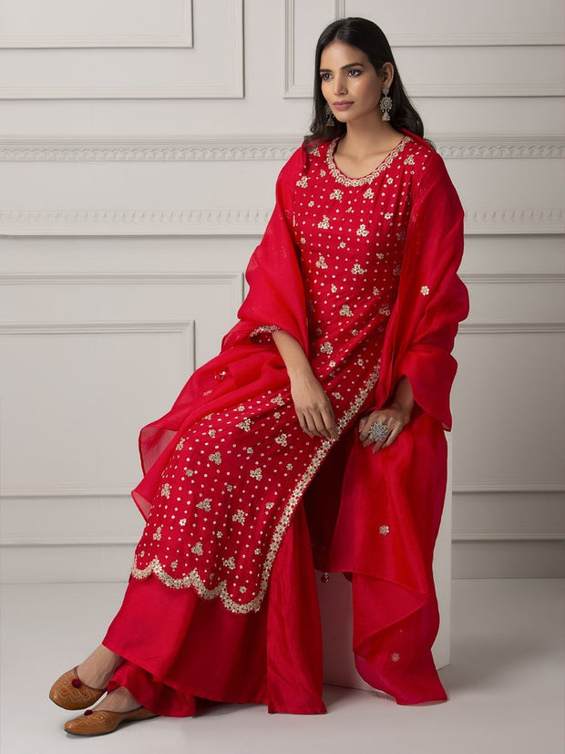 Red Silk Suit Set