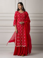 Red Silk Suit Set