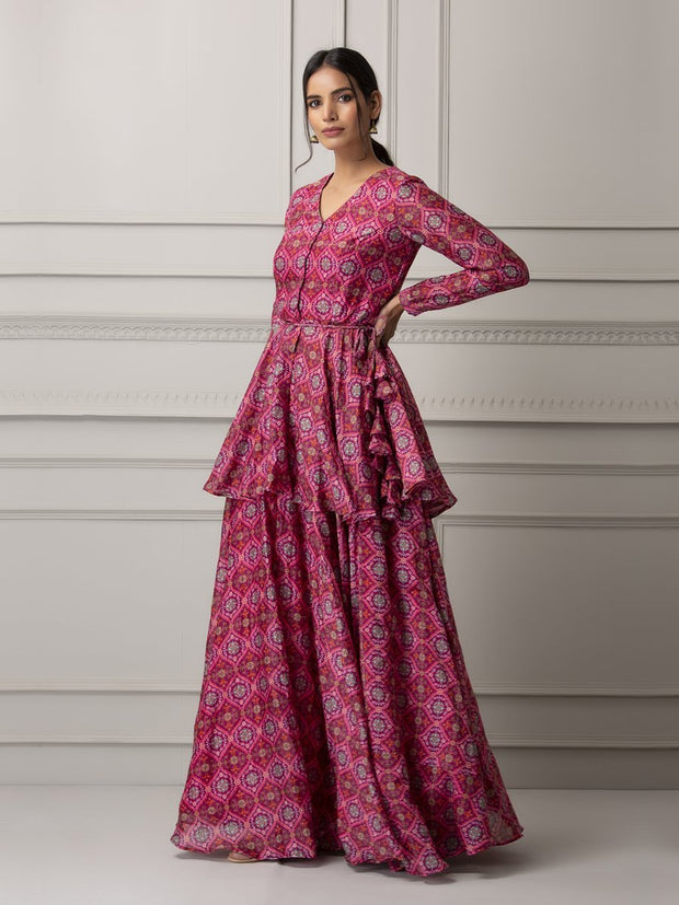 Pink Floral Printed Peplum and Sharara Set -Mogra Look 23