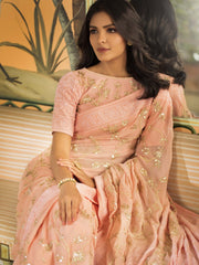 Powder Pink Chikankari Saree in Pure Georgette