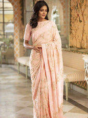 Powder Pink Chikankari Saree in Pure Georgette