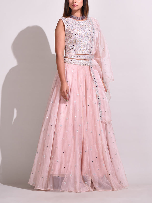 Peach Organza Lehenga Set