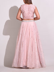 Peach Organza Lehenga Set