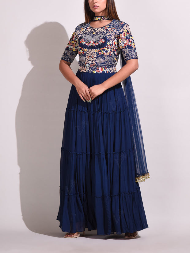 Blue Georgette Gown Set