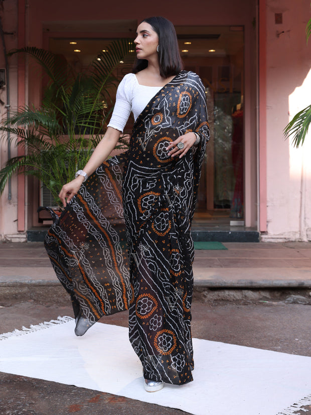 Black Chinnon Bandhani Saree