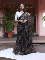 Black Chinnon Bandhani Saree