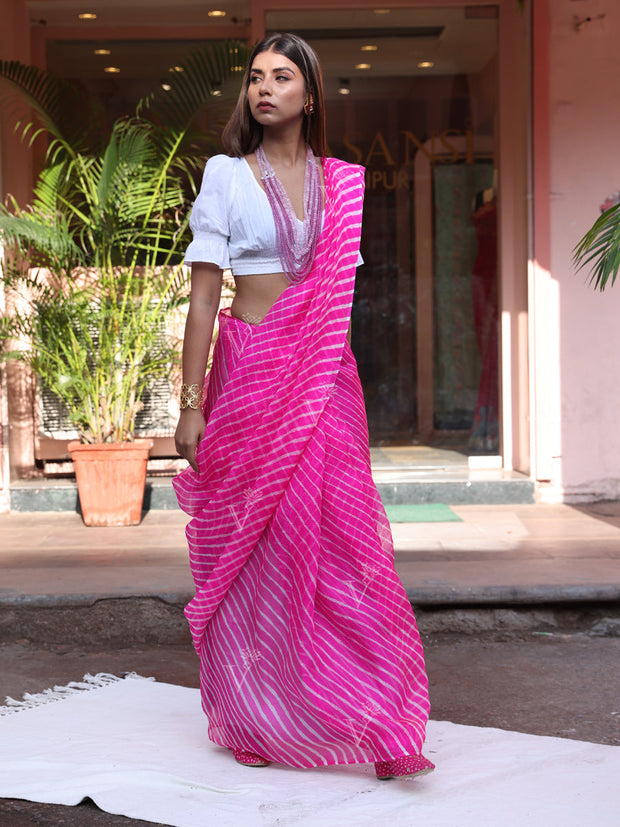 Pink Leheriya Saree