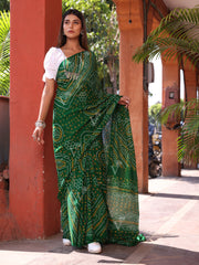 Dark Green Chinnon Bandhani Saree