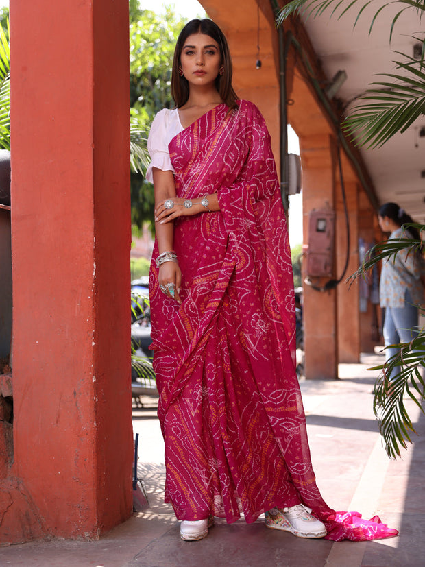 Rani Pink Chinnon Bandhani Saree