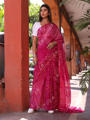 Rani Pink Chinnon Bandhani Saree