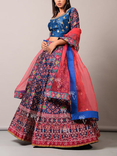 B2, Bright, Choli, DD45, Gaghra choli, Lehenga, Lehenga set, Lehengas, MTO, Navratra, Navratri, Party wear, Patola, Printed, Rajsathani, Sequence, Zari, bestseller