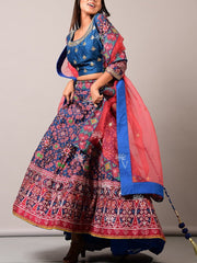 Lehenga, Lehenga set, Lehengas, Printed, Zari, Sequence, Bright, Party wear, Choli, Navratri, Rajsathani, Navratra, Patola