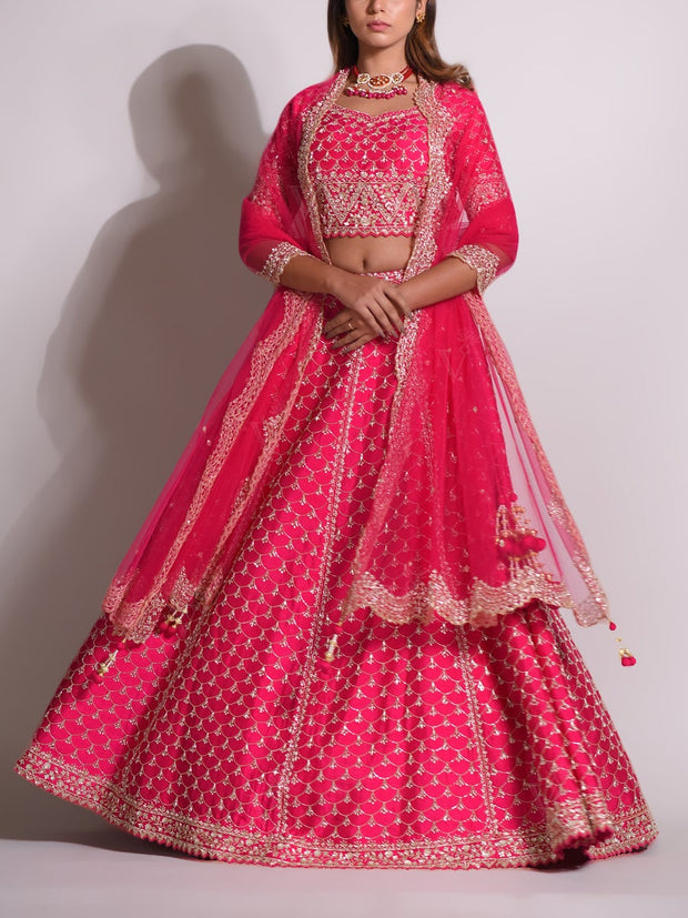 Pink Raw Silk Lehenga Set