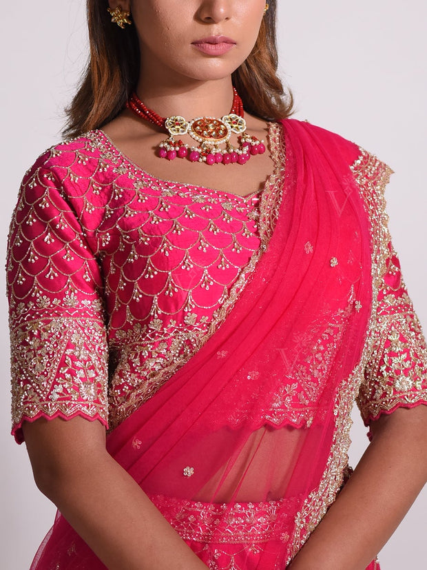 Pink Raw Silk Lehenga Set