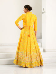 Yellow Silk Printed Anarkali Gown