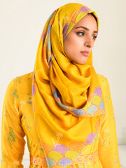 Yellow Silk Printed Anarkali Gown