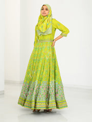 Lime Green Silk Printed Anarkali Gown