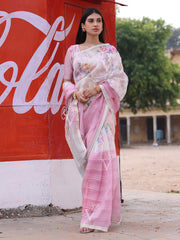 Pink Organza Floral Print Saree