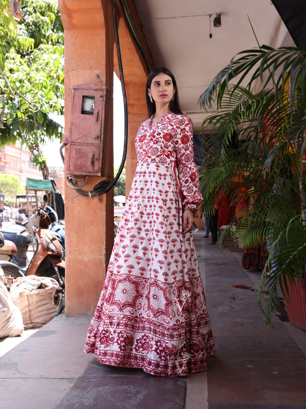 Red Vasansi Silk Printed Gown