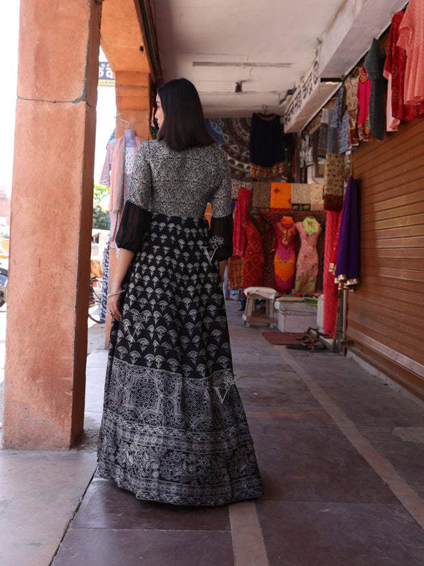 Black Vasansi Silk Printed Gown