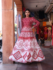 Red Vasansi Silk Printed Gown