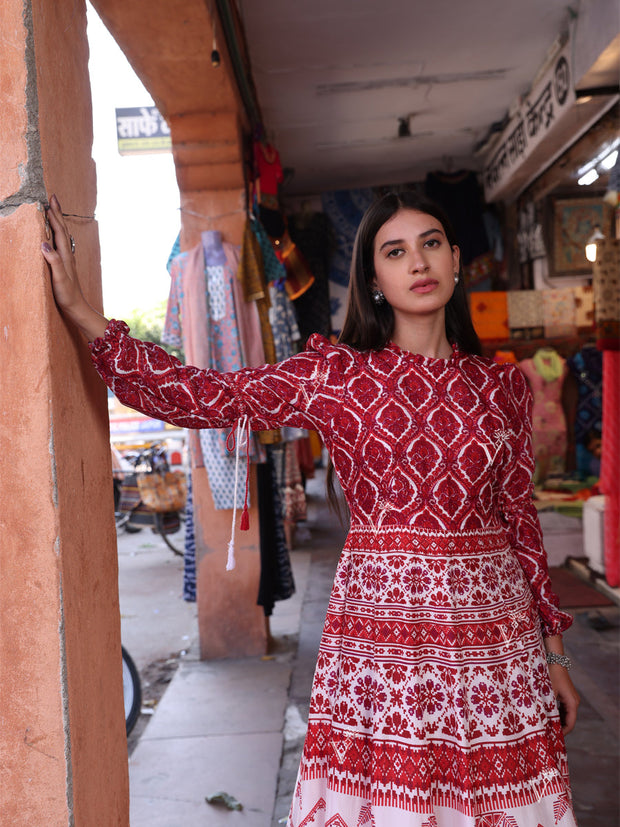 Red Vasansi Silk Printed Gown