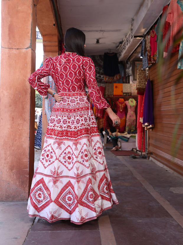 Red Vasansi Silk Printed Gown