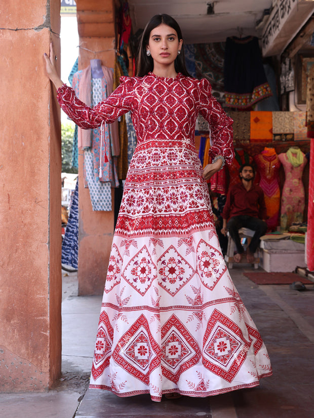 Red Vasansi Silk Printed Gown