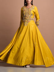 Yellow Modal Silk Gown Set