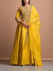 Yellow Modal Silk Gown Set