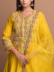 Yellow Modal Silk Gown Set