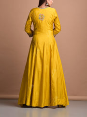 Yellow Modal Silk Gown Set