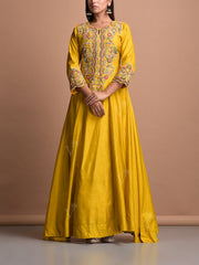 Yellow Modal Silk Gown Set