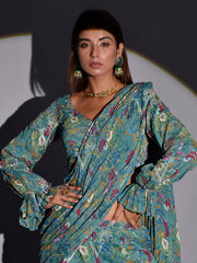 Teal Blue Crop top and Sharara Drape Set