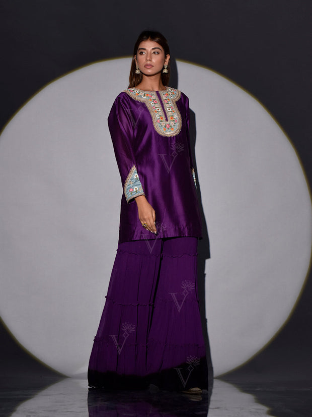 Violet Chanderi Kurta and Georgette Sharara Set