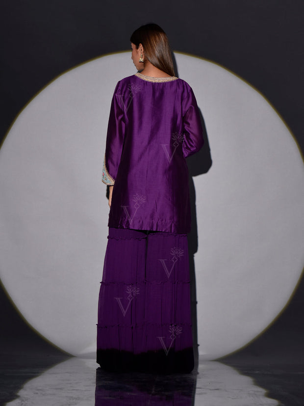 Violet Chanderi Kurta and Georgette Sharara Set