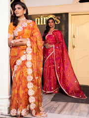 Rust Orange Organza Gota Patti Saree