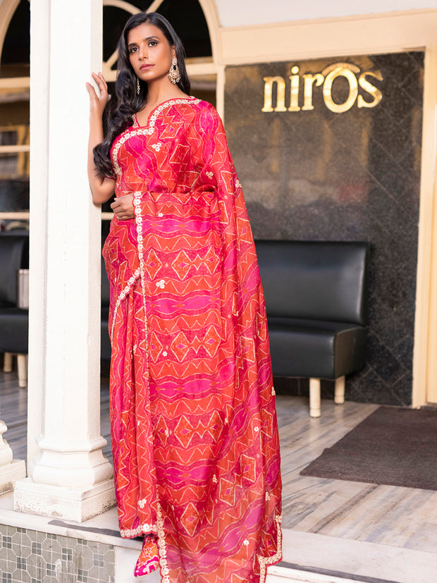 Red Organza Gota Patti Saree