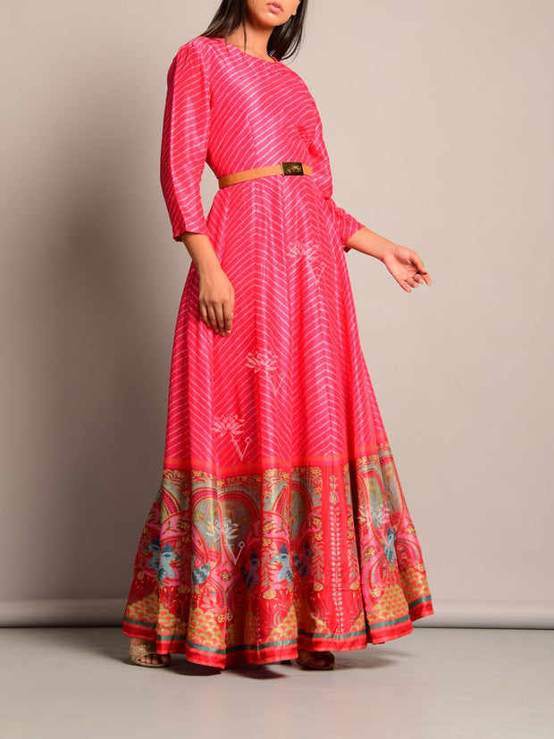 Anarkali, Anarkalis, Leheriya, Printed, Suit, Traditional, Monsoon, Floor Length, Silk