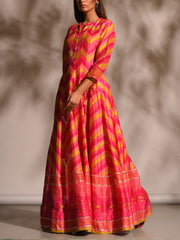 Pink Leheriya Printed Anarkali Tunic