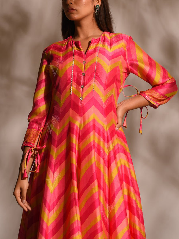 Pink Leheriya Printed Anarkali Tunic