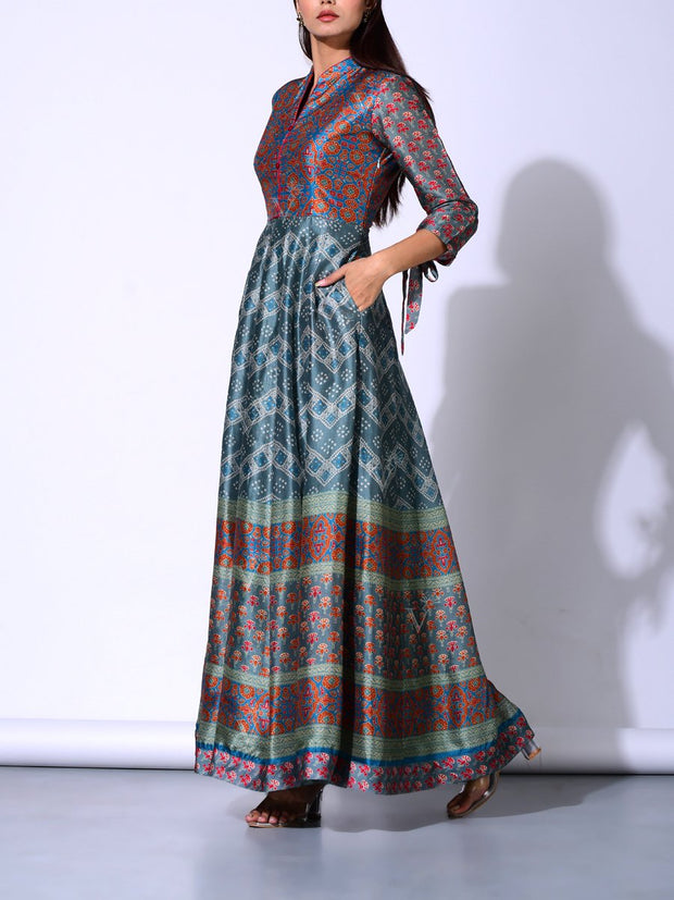 Teal Blue Vasansi Silk Anarkali Gown