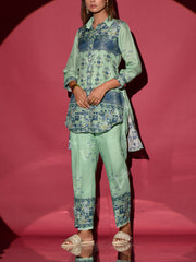 Blue Green Vasansi Silk Printed Co-ord Set