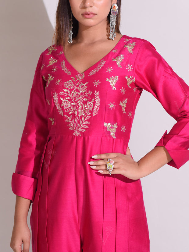 Pink Chanderi Jump Suit