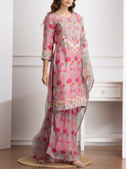 Pink Floral Printed Kurta and Sharara Set -VJ06072109