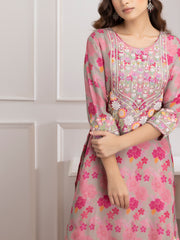 Pink Floral Printed Kurta and Sharara Set -VJ06072109