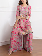 Pink Floral Printed Kurta and Sharara Set -VJ06072109