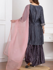 Dark Grey Embroidered Kurta and Sharara Set -VJ06072110